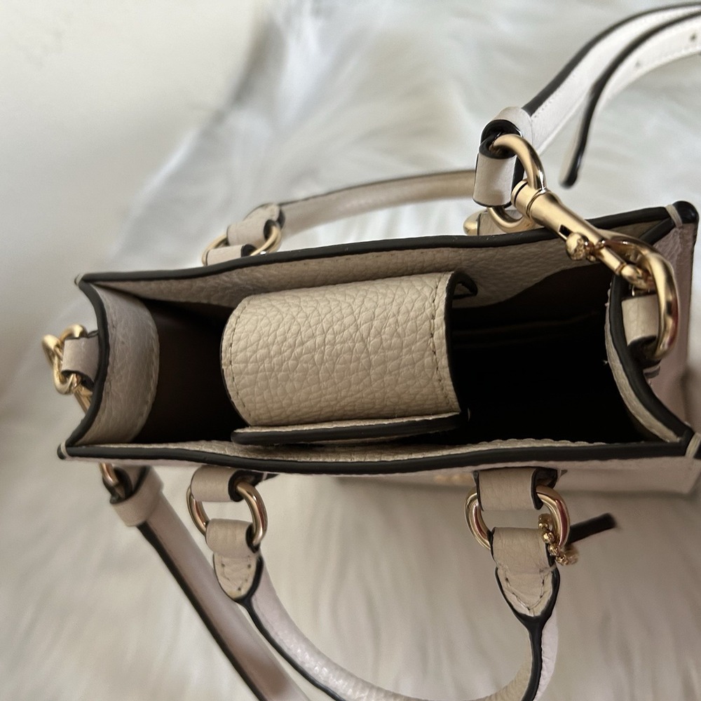 Coach North South Mini Tote Chalk White Pebbled Leather Crossbody Bag Excellent - Picture 5 of 9